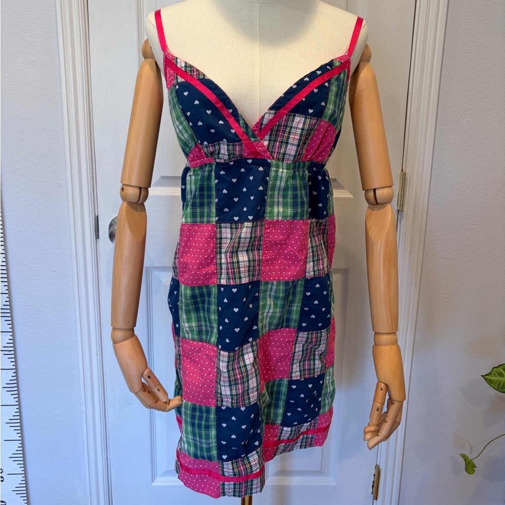 Y2K patchwork boho cute pink and blue babydoll dress, valentines 100% cotton